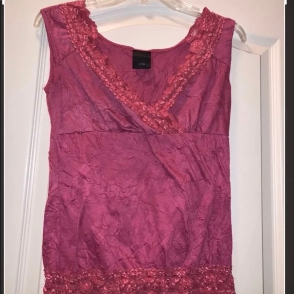 Anthropologie Pink Crinkle Lace Top M EUC